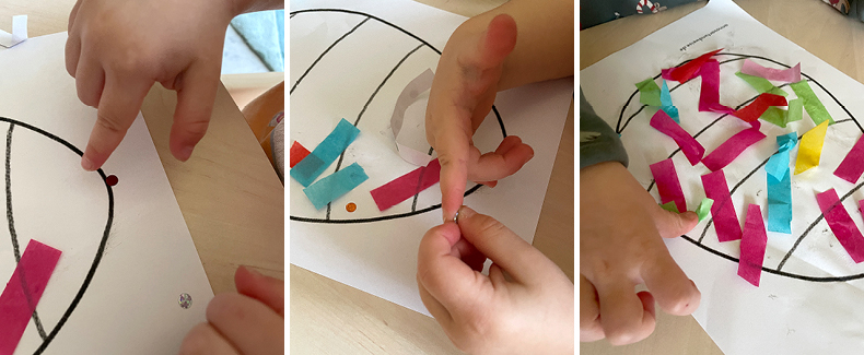 Ostereier kleben im Kinder Garten Eden der Diakonie Pirna